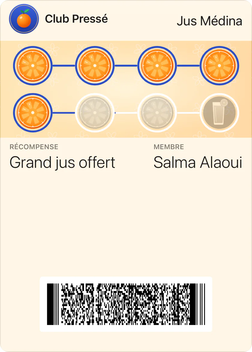 A loyalty card, as it appears in Apple Wallet